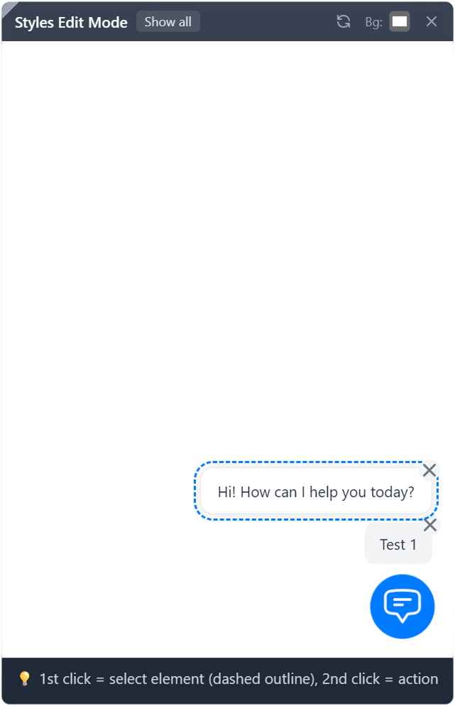 Live Styles editing mode — click on any widget element to select it