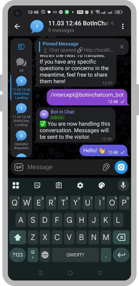 The operator begins communicating directly with the visitor